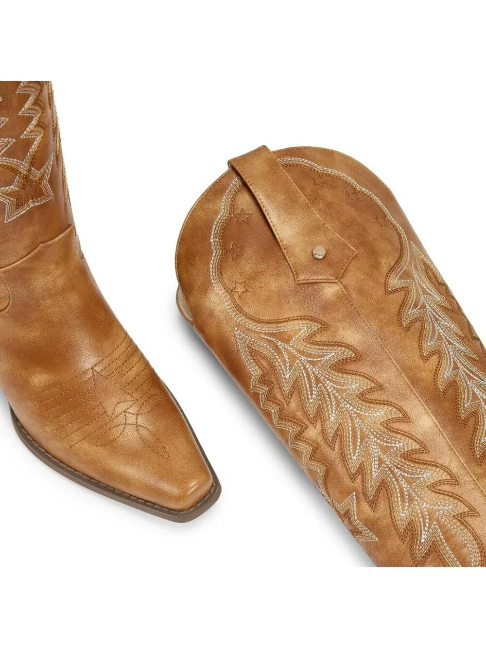 Women's Brown Cowboy Knee High Cowgirl Boots Pointed Toe Chunky Heels